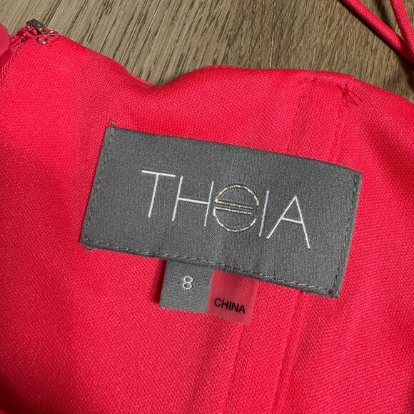 Theia Off The Shoulder Crepe Dress size 8 lipstick pink cocktail dress - Picture 4 of 11